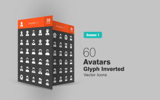 60 Avatars Glyph Inverted Icon Set
