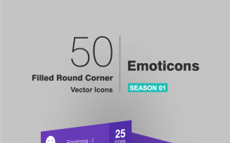 50 Emoticons Filled Round Corner Icon Set