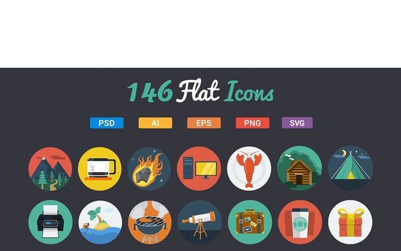 146 Flat Icons Set Icon Set