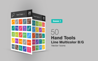 50 Hand Tools Line Multicolor B/G Icon Set