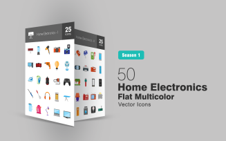50 Home Electronics Flat Multicolor Icon Set
