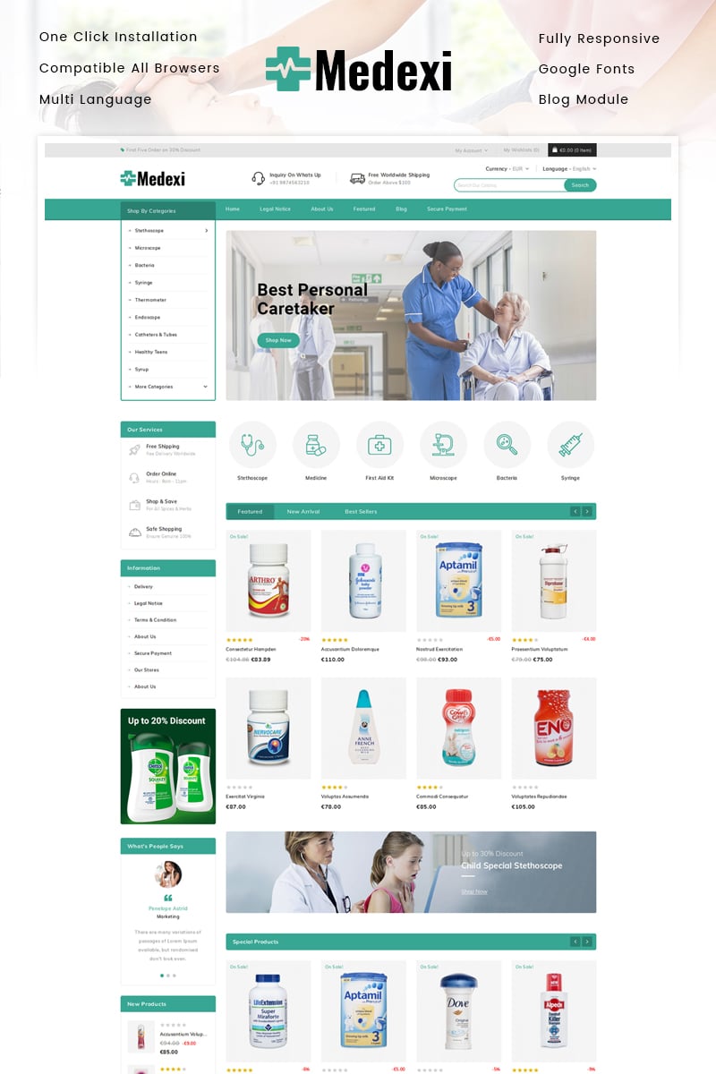 "Medexi - Medical Store" - адаптивний PrestaShop шаблон №91784