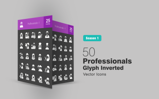 50 Professionals Glyph Inverted Icon Set