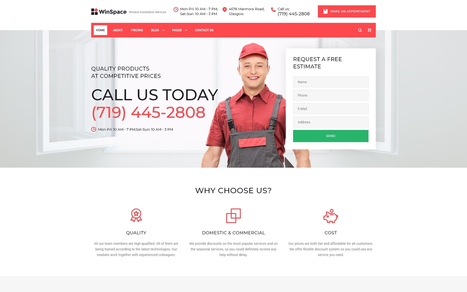 Reszponzív WinSpace - Windows Installation Company Weboldal sablon 91762