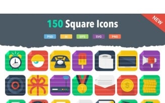 150 Square Flat Icons Set