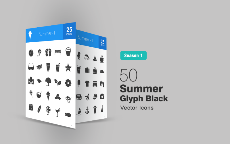 50 Summer Glyph Icon Set