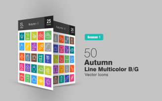 50 Autumn Line Multicolor B/G Icon Set