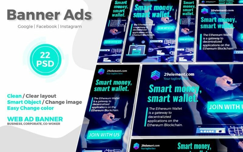 Blockchain Platform Google Ads Web Banner V.1 Social Media Template