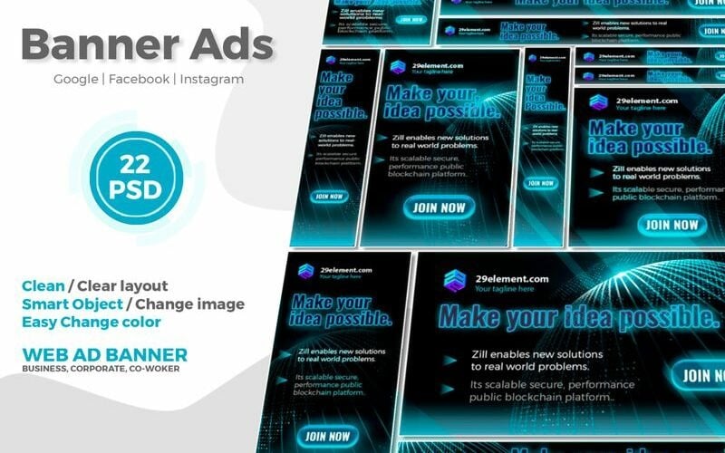 Blockchain Platform Google Ads Web Banner V.2 Social Media Template