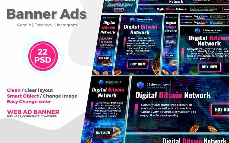 Blockchain Platform Google Ads Web Banner V.3 Social Media Template