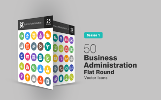 50 Business Administration Flat Round Icon Set