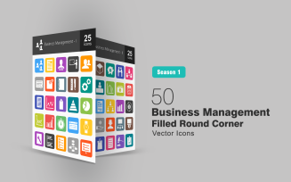 50 Business Management Filled Round Corner Icon Set