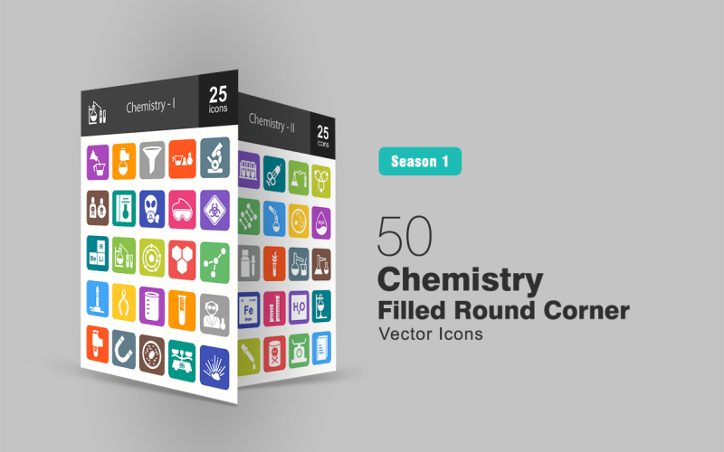 50 Chemistry Filled Round Corner Icon Set