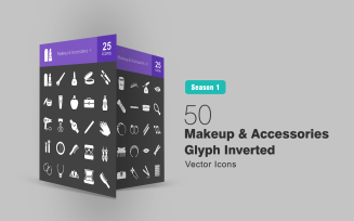 50 Makeup & Accessories Glyph Inverted Icon Set