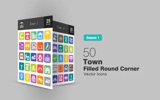 50 Town Filled Round Corner Icon Set