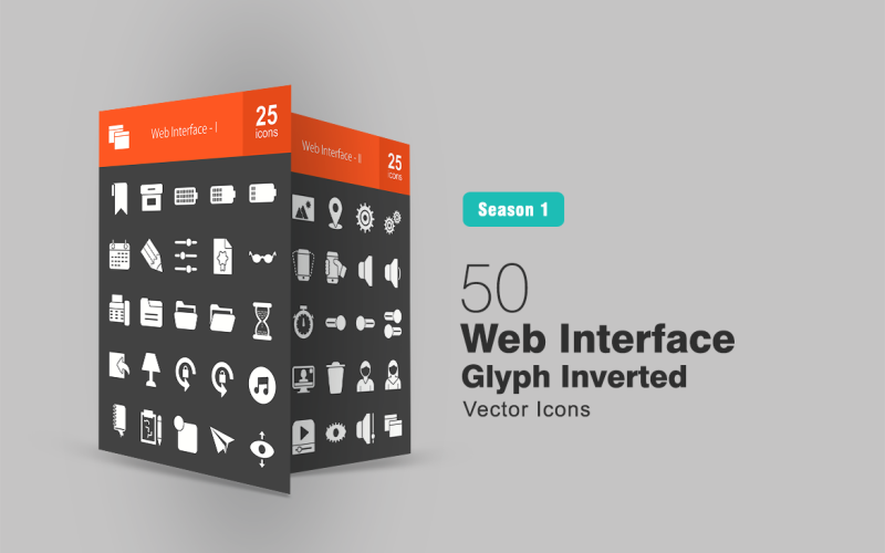 50 Web Interface Glyph Inverted Icon Set