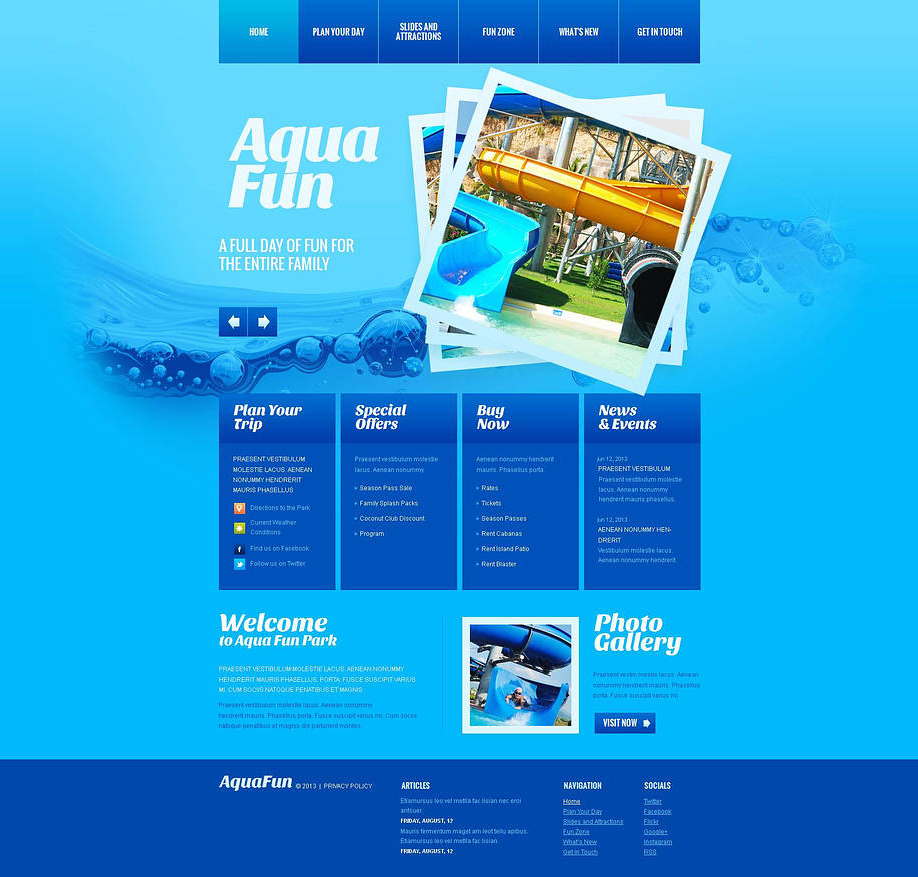 Water Park Website Template Designed In Blue Motocms Water Park Website Template Designed In Blue Image
