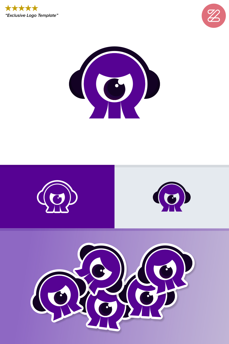 Cute Monster With Headphone Logo Template