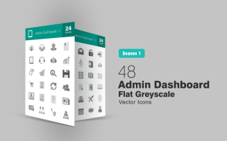 48 Admin Dashboard Flat Greyscale Icon Set
