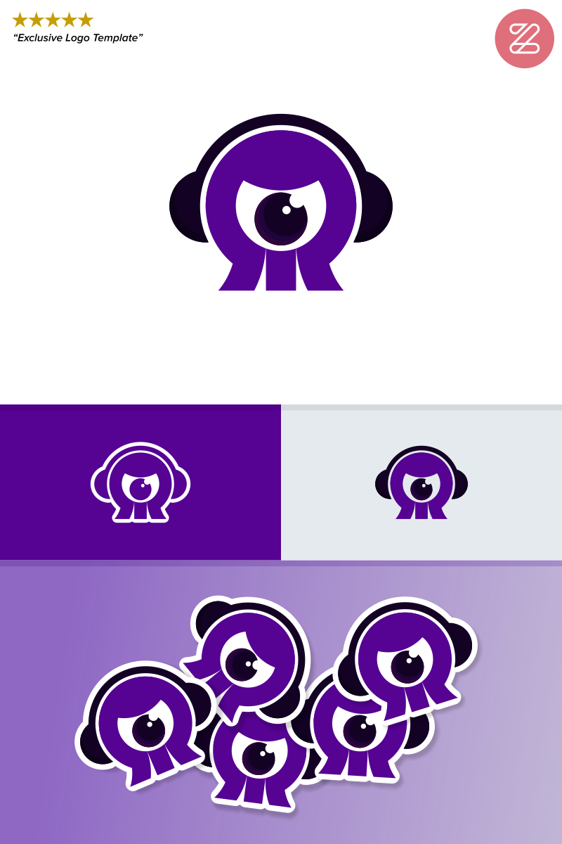 Cute Monster With Headphone Logo Template 91951
