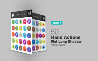 50 Hand Actions Flat Long Shadow Icon Set