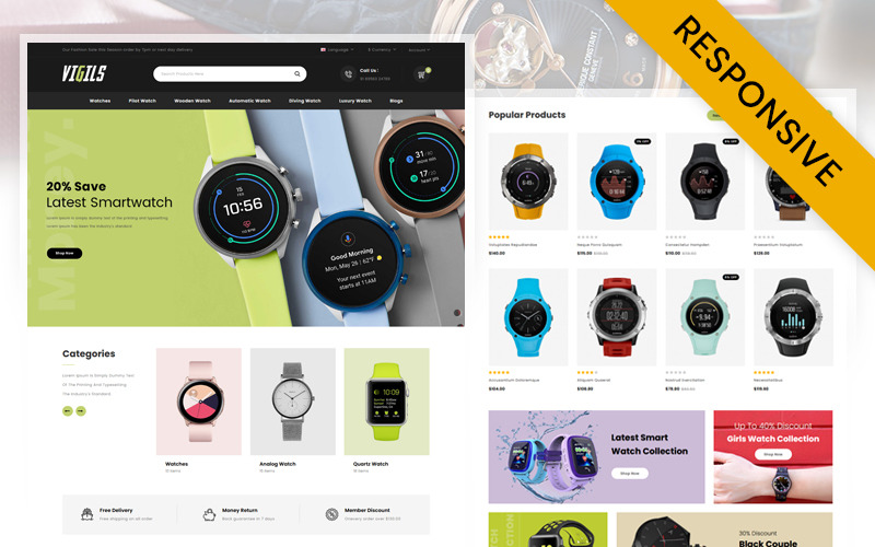 Vigils - Smart Watch Store OpenCart Responsive Template OpenCart Template