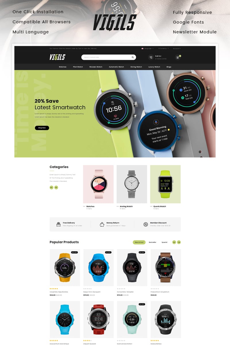 Vigils - Smart Watch Store Template OpenCart №91961 - screenshot
