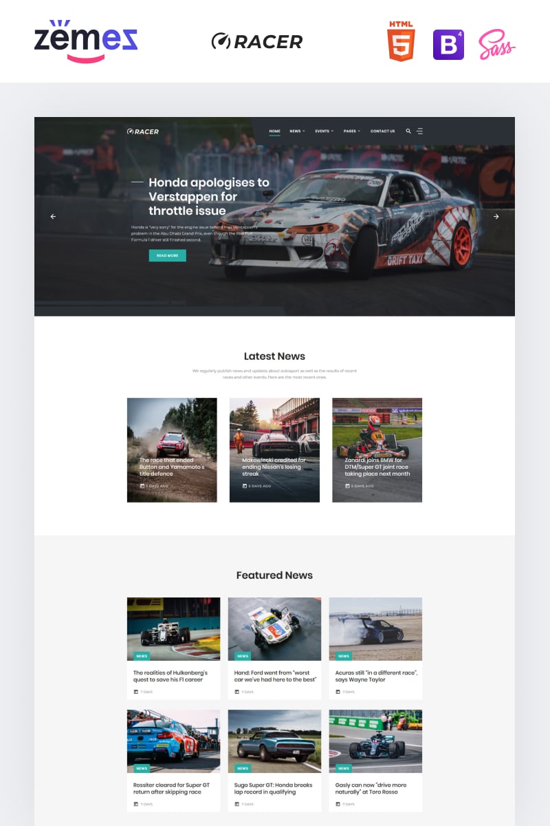 "Racer - Car Sports News" modèle web adaptatif #92047