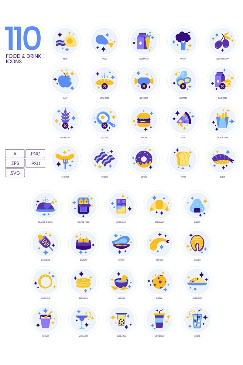 110 Food _ Drinks Icons - Lavender Series Iconset Template - screenshot