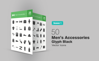 50 Men's Accessories Glyph Icon Set