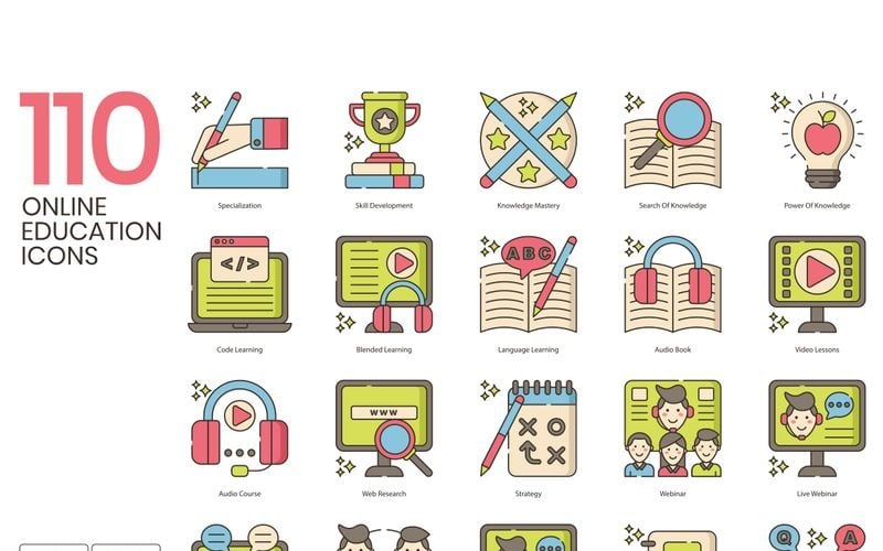 110 Online Education Icons - Hazel Series Set Icon Set