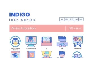 125 Online Education Icons - Indigo Series Set
