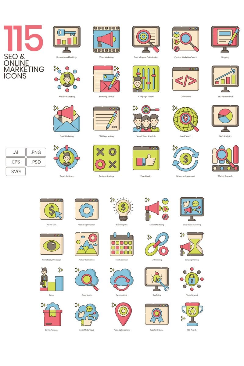 115 Online Marketing Icons - Hazel Series Iconset Template - screenshot