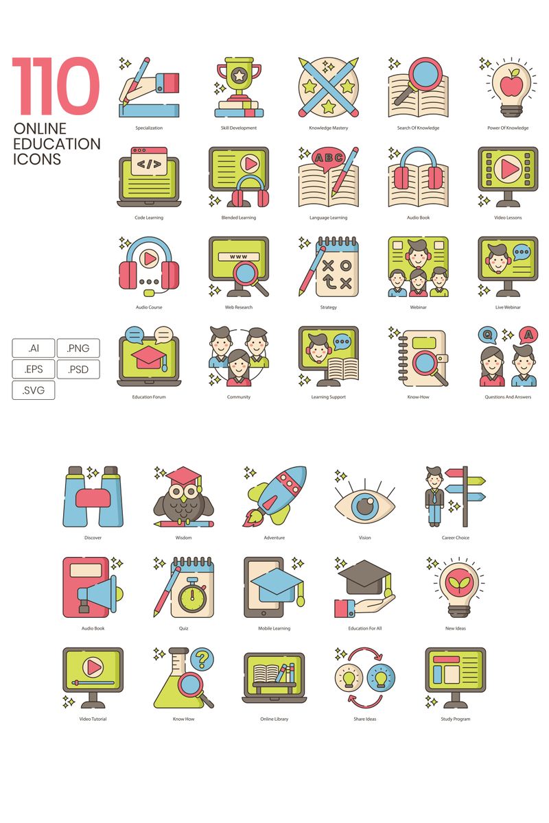 Plantilla De Conjunto De Iconos "110 Online Education Icons - Hazel Series" #92191 - captura de pantalla