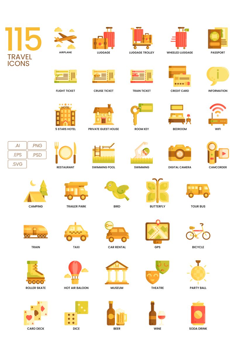 115 Travel Icons - Caramel Series Iconset Template - screenshot