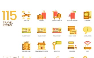 115 Travel Icons - Caramel Series Set