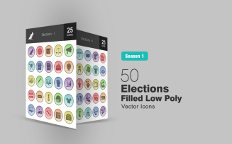 50 Elections Filled Low Poly Icon Set