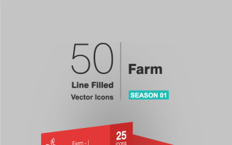 50 Farm Filled Line Icon Set