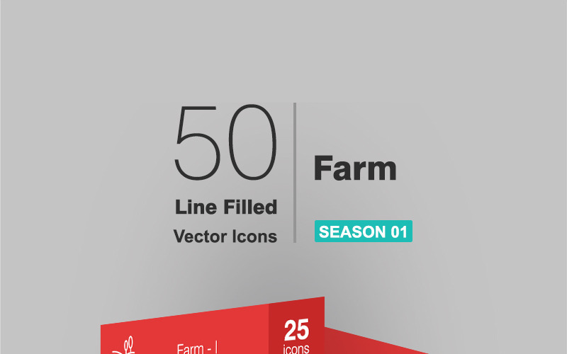 50 Farm Filled Line Icon Set