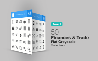 50 Finances & Trade Flat Greyscale Icon Set