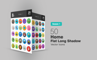 50 Home Flat Long Shadow Icon Set