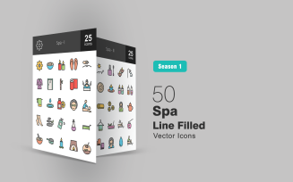 50 Spa Filled Line Icon Set