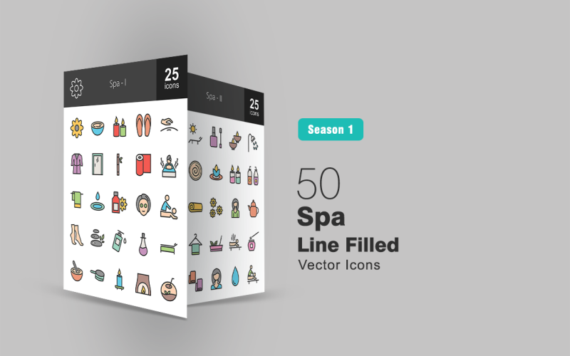 50 Spa Filled Line Icon Set