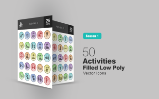 50 Activities Filled Low Poly Icon Set
