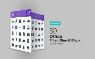 50 Arrows Filled Blue & Black Icon Set