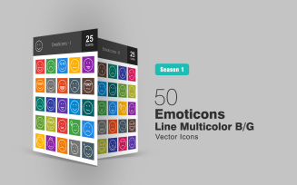 50 Emoticons Line Multicolor B/G Icon Set