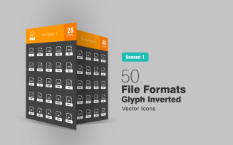 50 File Formats Glyph Inverted Icon Set