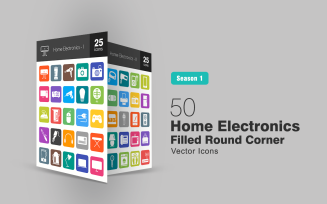 50 Home Electronics Filled Round Corner Icon Set
