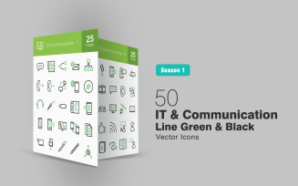 50 IT & Communication Line Green & Black Icon Set