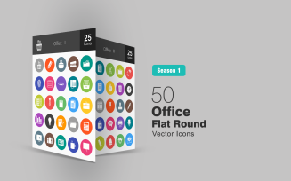 50 Office Flat Round Icon Set